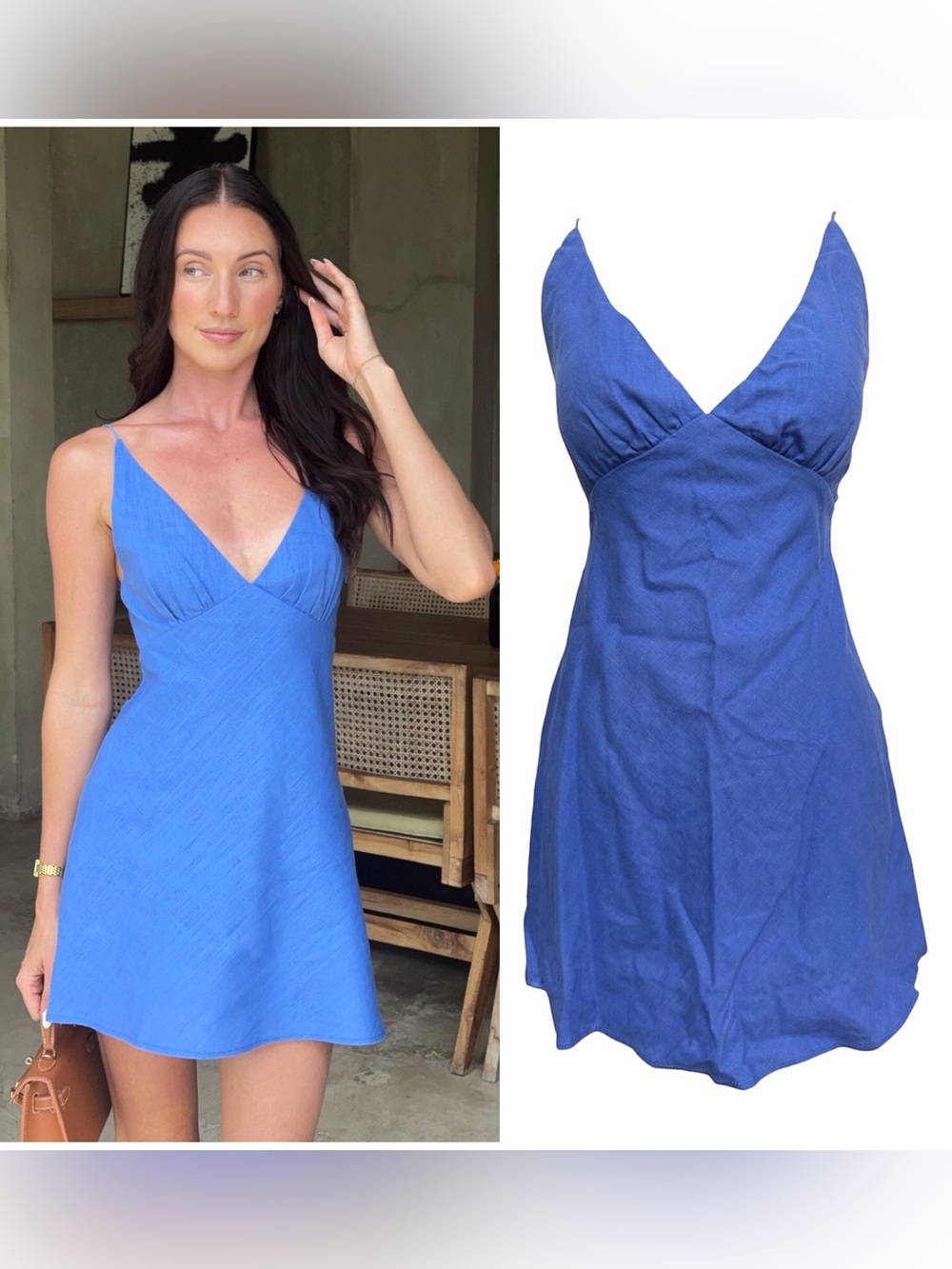 Billy J Halina Mini Linen Dress in Blue Size 6 Sleeveless